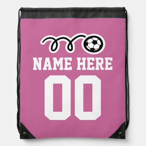 Personalized pink soccer drawstring backpack bag