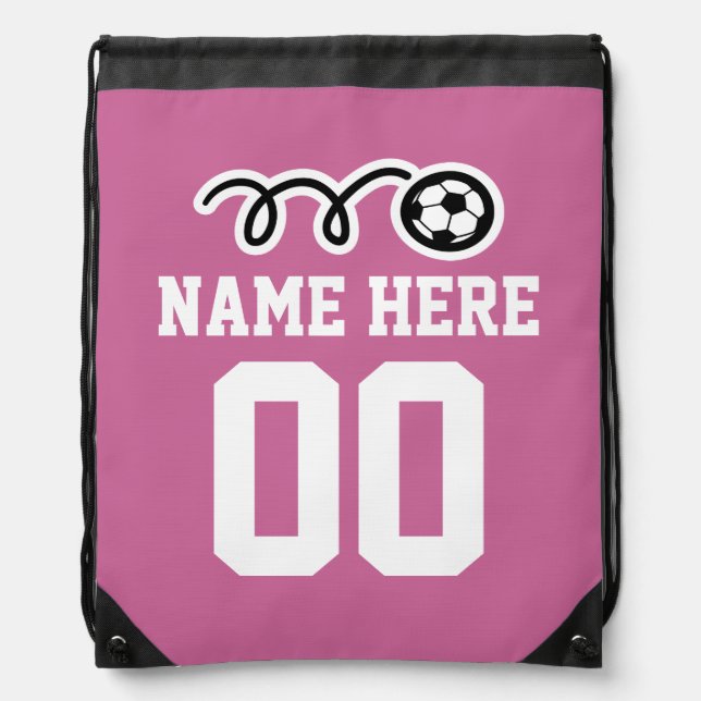 Personalized pink soccer drawstring backpack bag (Front)