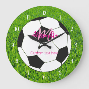 Personalized Pink Soccer Girl  Large Clock