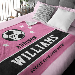 Personalized Pink Soccer Player Name Fleece Blanket