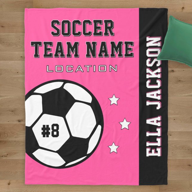 Personalized Pink Soccer Player Name Fleece Blanket (Creator Uploaded)