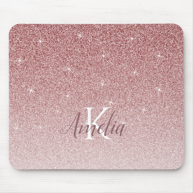 Personalized Pink Sparkle Glitter Monogram Mouse Pad (Front)