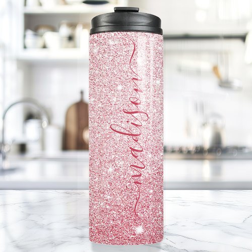 Personalized Pink Sparkle Thermal Tumbler