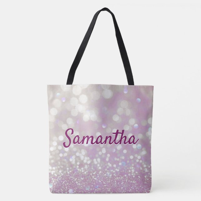 Personalized Pink Sparkled Tote Bag (Front)
