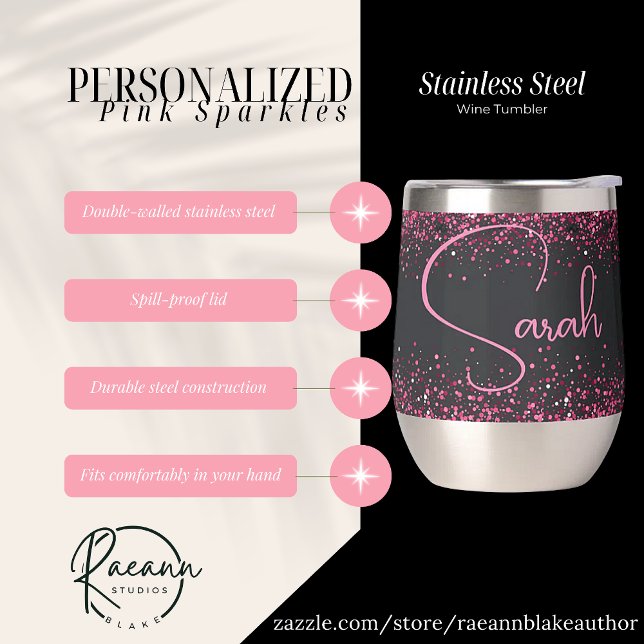Personalized Pink Sparkles Stainless Steel  Thermal Wine Tumbler (Creator Uploaded)