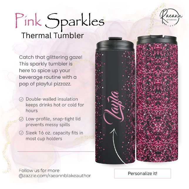Personalized Pink Sparkles Thermal Tumbler (Creator Uploaded)
