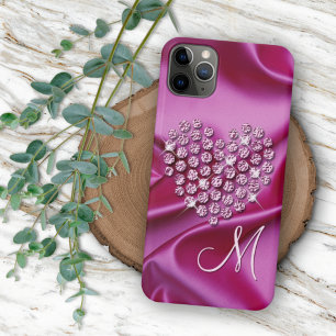 Personalized Pink Sparkling Diamonds Heart Art iPhone 16 Pro Max Case