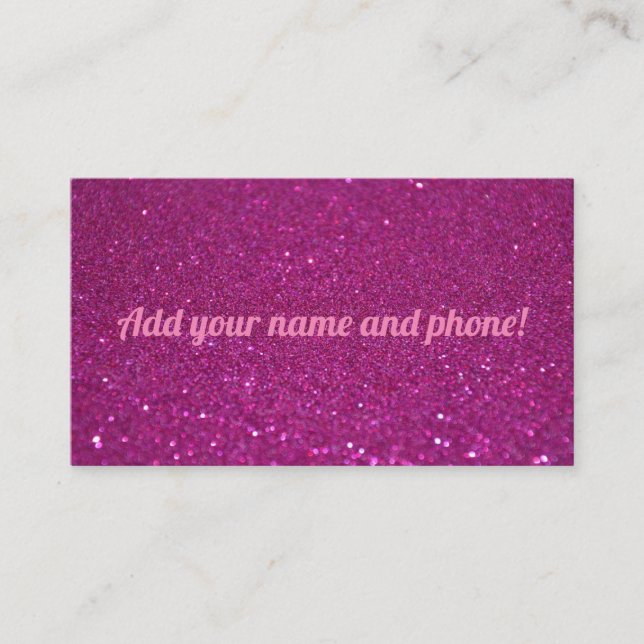 Personalized pink sparkling glitter business card (Front)
