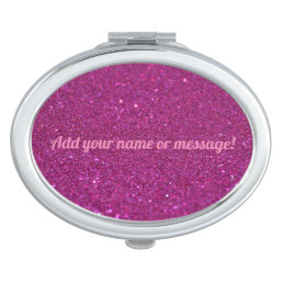 Personalized pink sparkling glitter compact mirror