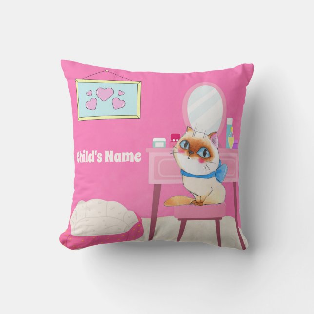 Personalized Pink Spoiled Kitty Throw Pillow (Front)
