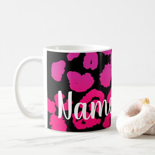 Personalized Pink Spotted Design Coffee Mug, Cup (With Donut)