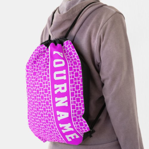 Personalized Pink Square to Square Drawstring Bag
