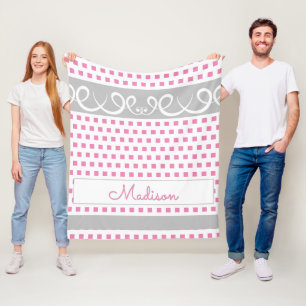 Personalized Pink Squares Fleece Blanket