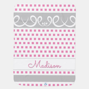 Personalized Pink Squares & Swirls Baby Blanket