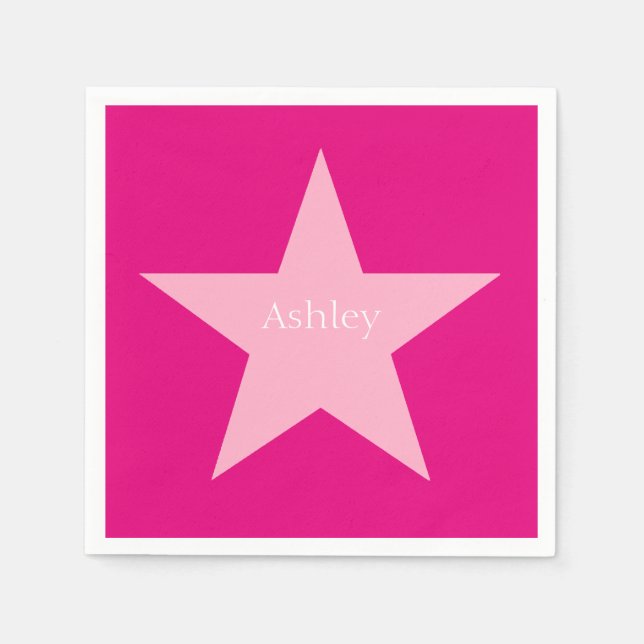 Personalized Pink Star Print Paper Napkin (Front)