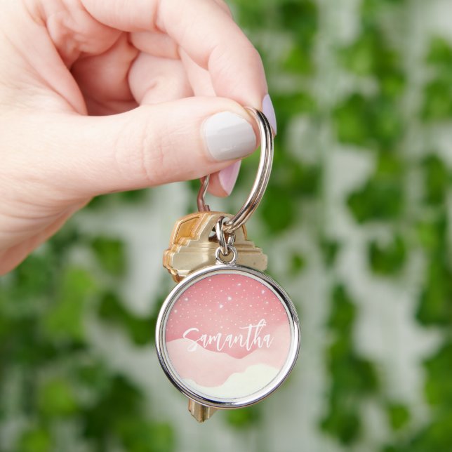 Personalized Pink Starry Night Keychain (Hand)