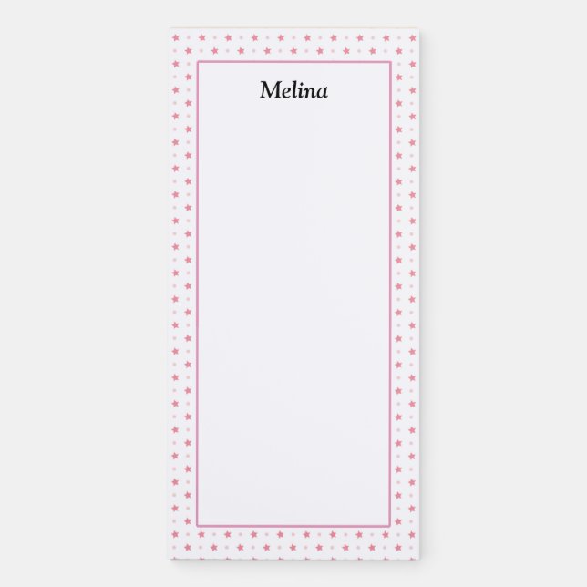 Personalized Pink Stars and Pale Dots Unlined Magnetic Notepad (Front)
