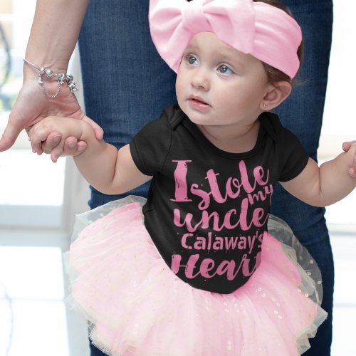 Personalized Pink Stole My Uncles Heart Baby Bodysuit