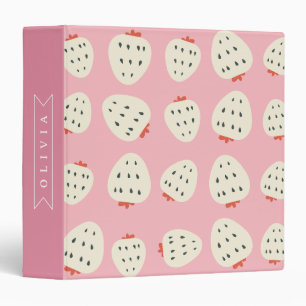 Personalized Pink Strawberry Name Cute Girly 3 Ring Binder