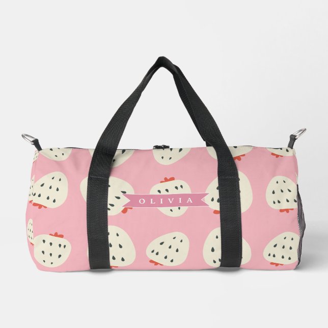 Personalized Pink Strawberry Name Cute Girly Duffle Bag (Front)