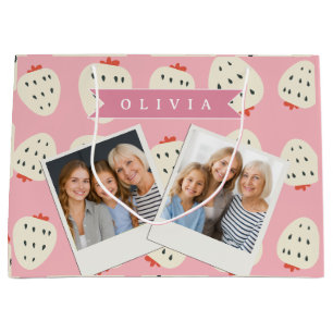 Personalized Pink Strawberry Name Cute Girly Large Gift Bag