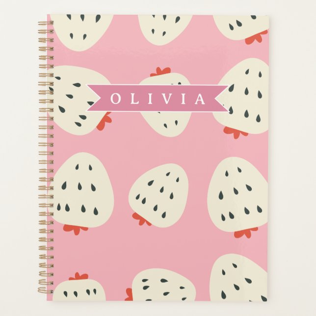 Personalized Pink Strawberry Name Cute Girly Planner (Front)