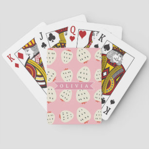 Personalized Pink Strawberry Name Cute Girly Poker Cards