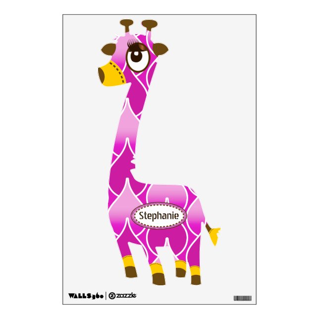 Personalized Pink Stripe Giraffe Wall Decal (Front)