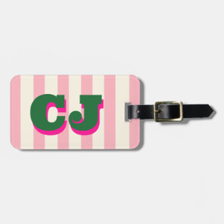 Personalized Pink Stripe Monogram, Custom Initial Luggage Tag