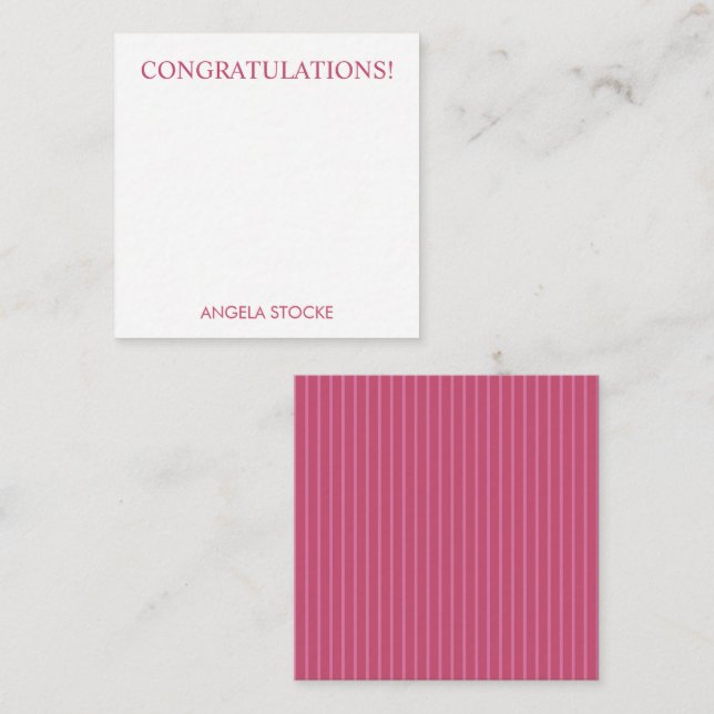 Personalized Pink Stripe Note Card (Front/Back)