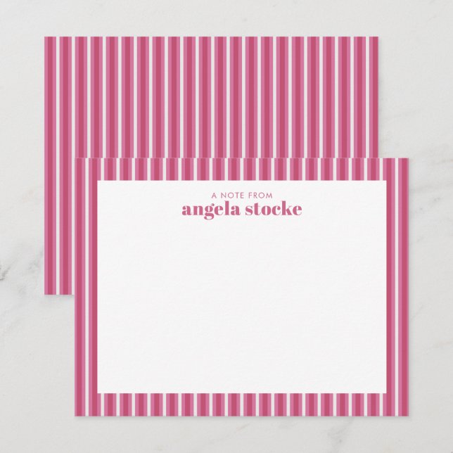 Personalized Pink Stripe Note Card (Front/Back)