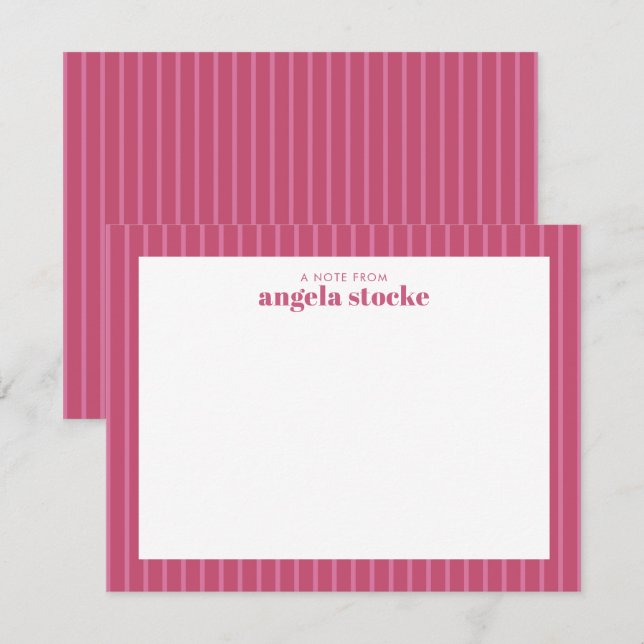 Personalized Pink Stripe Note Card (Front/Back)