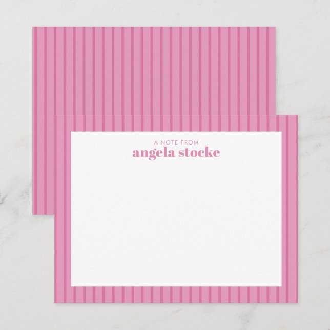 Personalized Pink Stripe  Note Card (Front/Back)