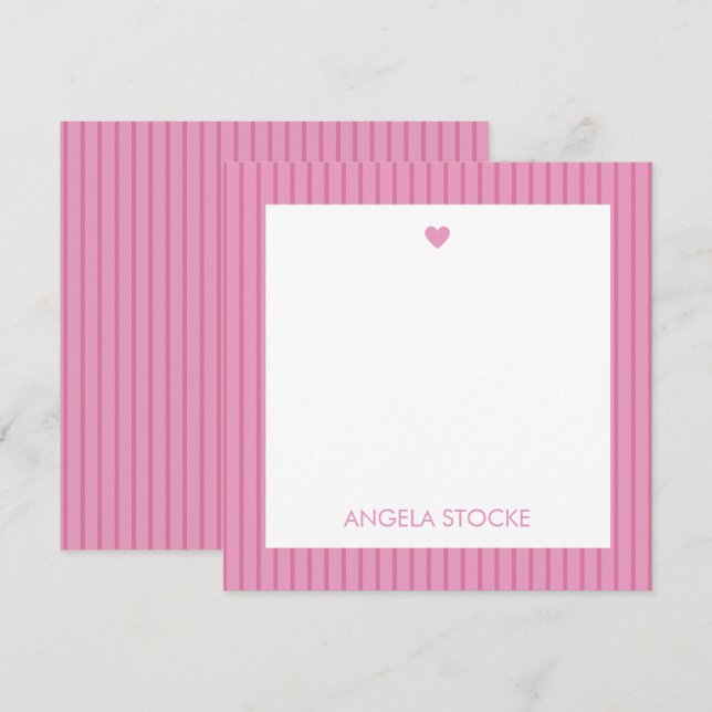 Personalized Pink Stripe Note Card (Front/Back)