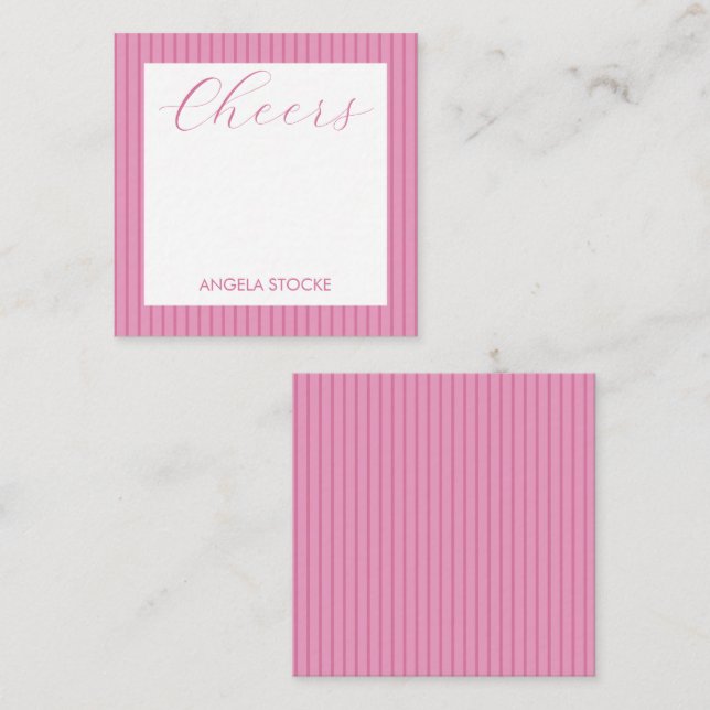 Personalized Pink Stripe Note Card (Front/Back)