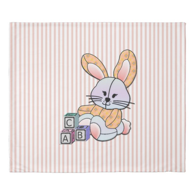 Personalized Pink Stripe Nursery Art - Bunny King Duvet Cover (Front)