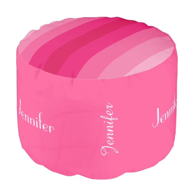 Personalized Pink Stripe Pouf Cushion, Seat (Angled Front)
