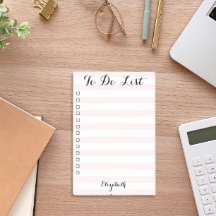 Personalized Pink Striped Checklist To Do List Post-it Notes