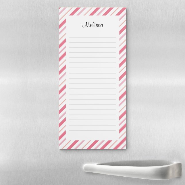 Personalized Pink Striped Grocery List Lined Magnetic Notepad (In Situ)