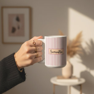 Personalized Pink Striped Mug Gift for Mom or Aunt