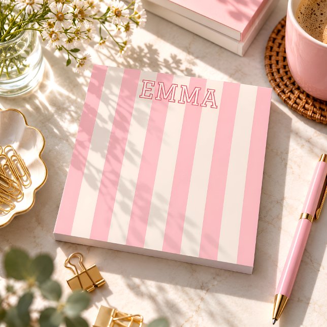 Personalized Pink Striped Notepad Custom Name (Creator Uploaded)