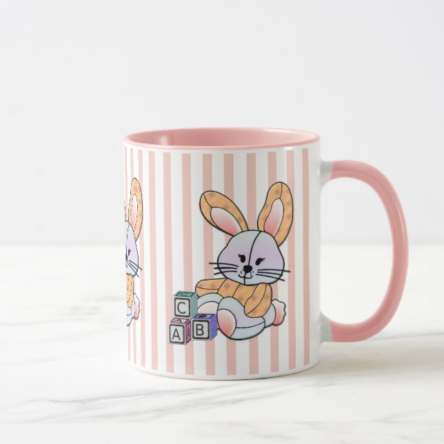 Personalized Pink Striped Nursery Art - Bunny Mug (Right)