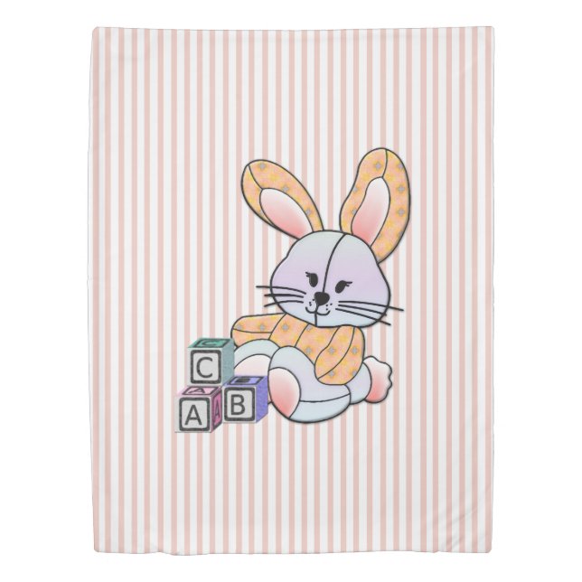 Personalized Pink Striped Nursery Art - Bunny Twin Duvet Cover (Front)