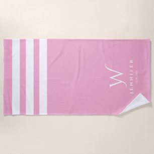 Personalized pink stripes Beach Towel