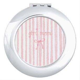 Personalized Pink Stripes Coquette Custom Text Compact Mirror