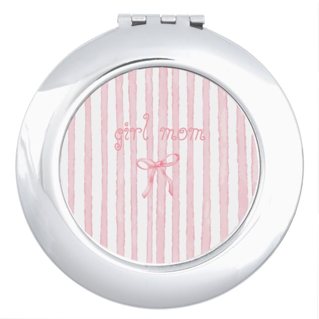 Personalized Pink Stripes Coquette Custom Text Compact Mirror (Front)