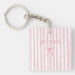Personalized Pink Stripes Coquette Custom Text Keychain