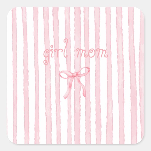 Personalized Pink Stripes Coquette Custom Text Square Sticker (Front)