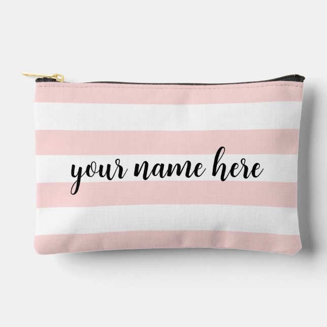 Personalized Pink Stripes Cosmetic Bag (Front)
