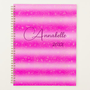 Personalized pink stripes glitter planner